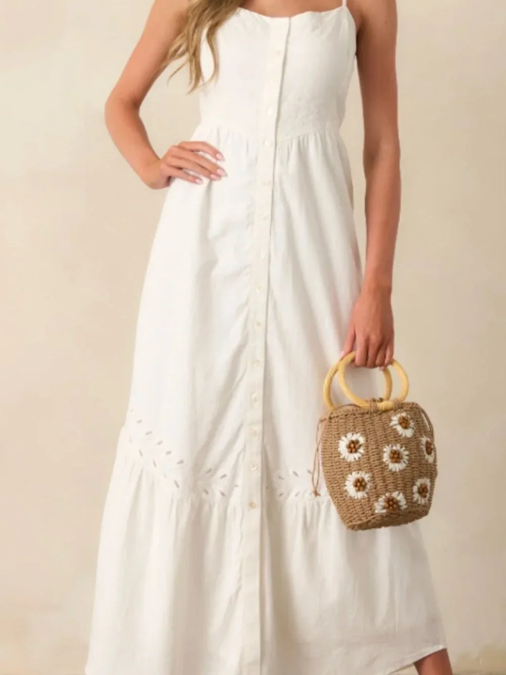 Z Supply White Citadelle Embroidered Linen Maxi Dress - Estimated size M - Picture 1 of 8